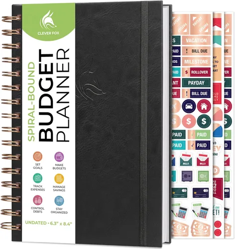 Clever Fox Planificador de presupuesto en espiral, cuaderno de seguimiento de gastos, organizador de presupuestos mensual, cuaderno de registro de