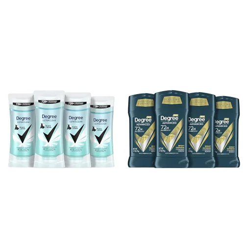 Degree Paquete de desodorante antitranspirante para mujeres y hombres con negro+blanco 2.6 onzas, 4 unidades y Advanced 2.7 oz Sport Defense 4