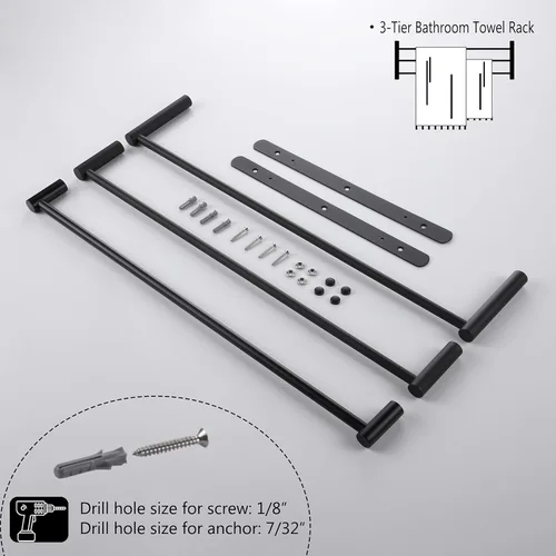 Miniatura 8 de KOKOSIRI Barras de Toalla de Baño Negro Mate para Baño de 3 Niveles con Escalera, Estantes de Toallas Montados en la Pared de Acero Inoxidable