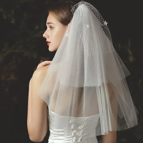 Miniatura 2 de Campsis Velo de tul para novia, velo de flores de malla blanca con peine, elegante velo floral de 3 niveles, velo corto, novia, graduación, ópera