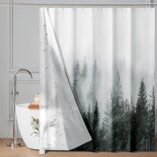 Miniatura 9 de ORTIGIA Juego de cortina de ducha pequeña 3 en 1 y forro de PEVA transparente, 36 x 72 pulgadas de ancho medio con 6 ganchos de doble cara, cortinas
