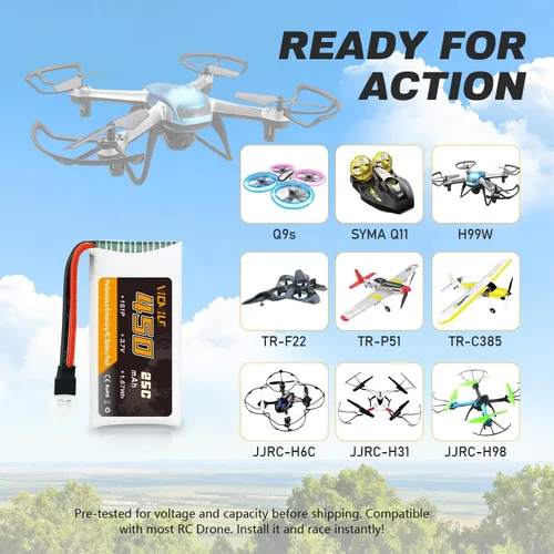Miniatura 9 de 3.7V Lipo Batería 450mAh Alta Capacidad 25C RC Molex Drone Batería con 5-en-1 Cargador para SYMA Q11 AT-96 TR-C385 TR-P51 TR-F22 H99W H31 H6C H98