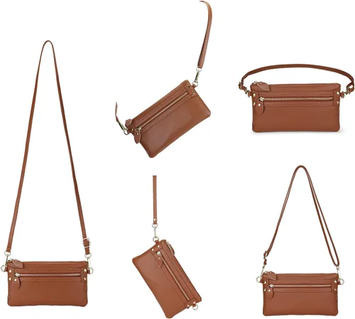 Miniatura 4 de YALUXE Clutch Wristlet - Cartera de piel auténtica con bloqueo RFID y cadena de hombro