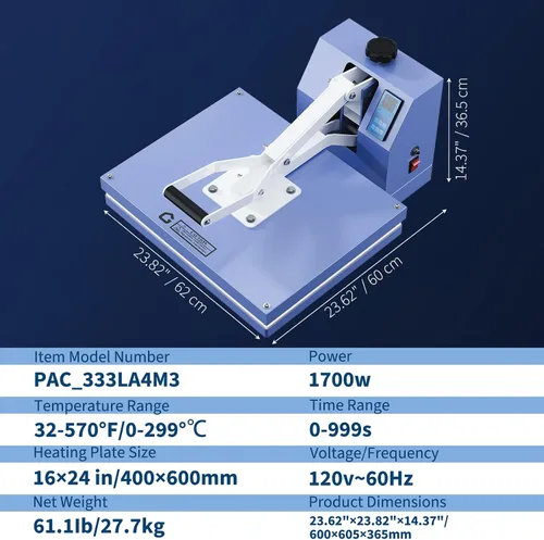 Miniatura 8 de Prensa de calor de 16 x 20, máquina de prensa profesional digital, calentamiento rápido, calidad industrial con presión ajustable, máquina