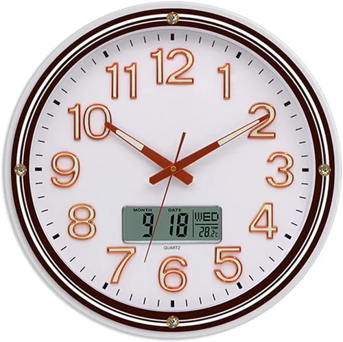 ZZenSmot Reloj silencioso de 18 pulgadas, moderno reloj de pared luminoso con calendario LCD y termómetro para decoración de oficina en casa, color