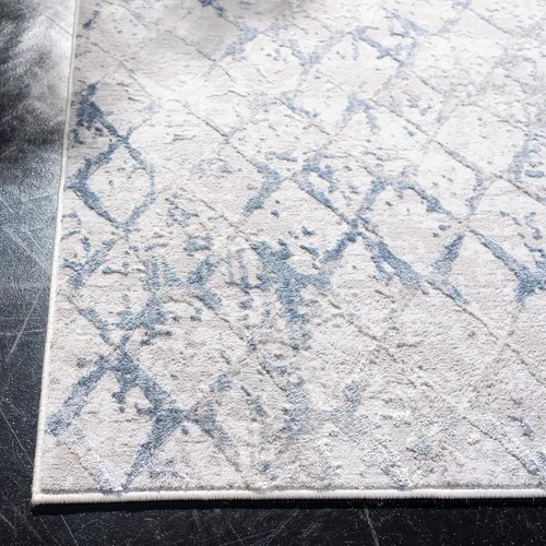 Miniatura 4 de SAFAVIEH Amelia Collection - Alfombra decorativa de 2 pies 2 pulgadas x 4 pies, gris y azul marino, diseño moderno enrejado envejecido, no desprende