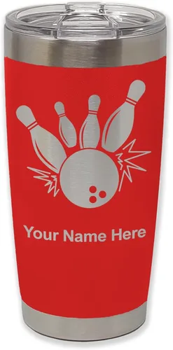 Miniatura 28 de LaserGram Vaso aislado al vacío de 20 onzas, bola de boliche y alfileres, grabado personalizado incluido (negro)