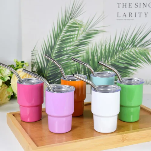 Miniatura 3 de AGH Mini vaso de shot de 3 onzas con popote y tapa, de acero inoxidable de colores, vasos de sublimación de doble pared con aislamiento al vacío, 6