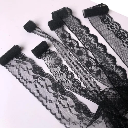 Cinta de encaje negra de 6 estilos mixtos no elásticos para decoraciones de boda nupcial, costura, bricolaje y manualidades (6sn-negro)