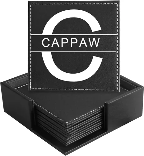 Miniatura 7 de Posavasos de cuero personalizados para bebidas, juego de 6 posavasos de café personalizados, posavasos personalizados con monograma grabado, regalos