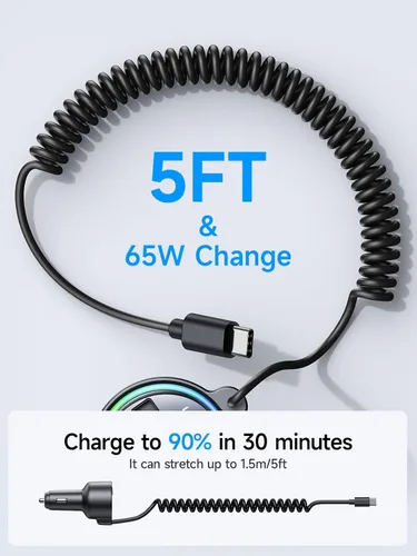 Miniatura 5 de Adaptador de coche de transmisor FM Bluetooth 5.4 de 77 W [PD3.0 65W+12W de carga rápida] Adaptador Bluetooth para automóvil