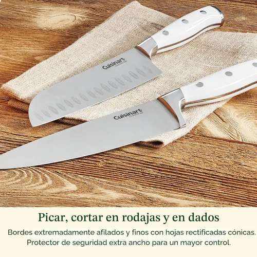 Miniatura 4 de Cuisinart Juego de 15 cuchillos con bloque, acero inoxidable de alto carbono, remache triple forjado, blanco, C77WTR-15P