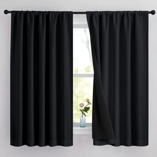 Miniatura 94 de NICETOWN Cortinas blancas 100% opacas, 2 capas gruesas completamente opacas con bolsillo para barra, cortinas aislantes térmicas para Blanco puro