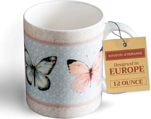 Miniatura 111 de Maison d' Hermine Taza de café con asas, tazas de porcelana fina de hueso, paquete de dos tazas de té para bebidas calientes, capuchino, latte, 015