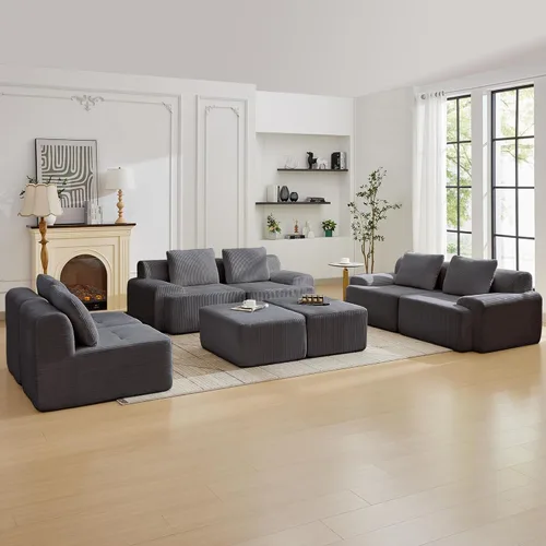 Miniatura 17 de Modular Sectional Sofa with Movable Ottoman, 1 Seat Deep Seat Couch with 1 Pillow, Comfy Cloud Sectional Sofa for Living Room, Bedroom and Apartment