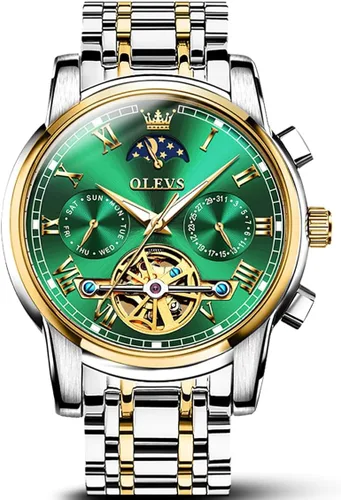 Miniatura 9 de OLEVS Relojes automáticos de cuerda automática para hombre, fecha y día, calendario, relojes de acero inoxidable, movimiento de esqueleto