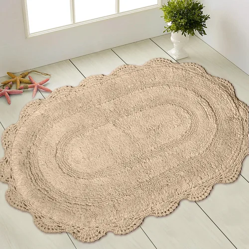 Miniatura 42 de Chardin home Alfombra de baño de ganchillo beige, alfombra de baño ovalada 100% algodón con borde de ganchillo artesanal hecho a mano, alfombra