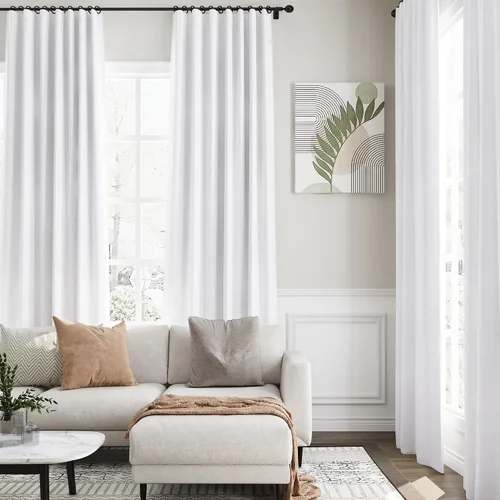 Miniatura 5 de Cortinas de lino 100% opacas para dormitorio, 102 pulgadas de largo, con pestaña trasera, bolsillo para barra, paneles acústicos con aislamiento