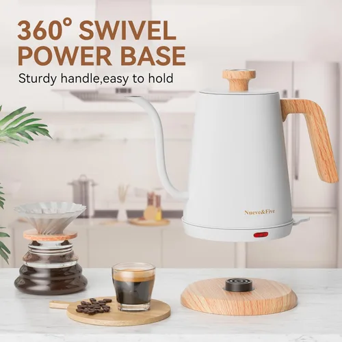 Miniatura 7 de Nueve&Five Hervidor Eléctrico de Cuello de Ganso con Termómetro, Hervidor de Té Eléctrico 1L con Apagado Automático, Hervidor de Agua Caliente 1000W