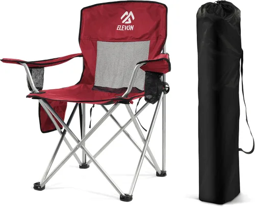 Miniatura 7 de Silla de camping Elevon, silla plegable portátil al aire libre con brazos, soporte para tazas y bolsa de transporte