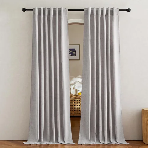 Miniatura 24 de NICETOWN Cortinas de lino grueso para dormitorio, privacidad añadida, bolsillo para barra y pestaña trasera, no se transparentan, mezcla de lino