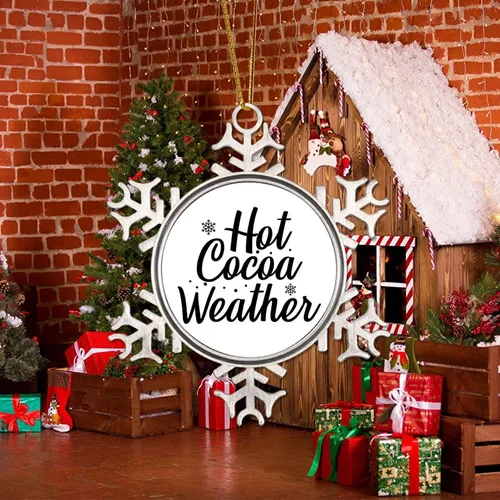 Miniatura 5 de Adornos de Navidad para árbol, cacao caliente, clima, regalos de recuerdo de Navidad, copo de nieve de metal, decoración de árbol de Navidad, citas
