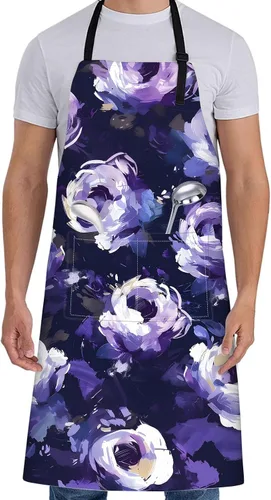 Miniatura 8 de Delantal floral de margaritas blancas para mujer, 28 x 33 pulgadas, delantales de cocina de primavera fresca con 2 bolsillos, tela Oxford, delantal