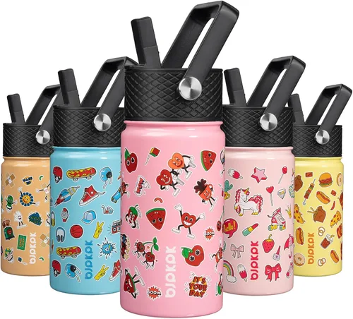 Miniatura 42 de BJPKPK Botella de agua aislada con tapa con pajilla, bonitas botellas de agua de 15 onzas, termo de metal de acero inoxidable, vasos reutilizables