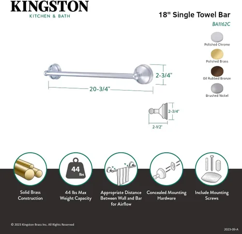 Miniatura 3 de Kingston Brass BA1162SN - Toallero vintage, 18 pulgadas, níquel cepillado