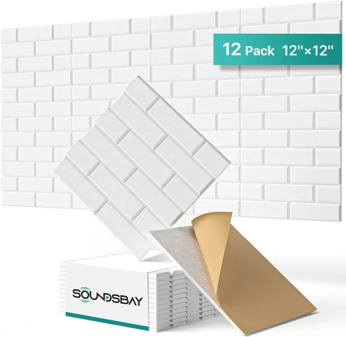 Soundsbay Paneles acústicos autoadhesivos, paquete de 12 paneles de espuma de alta densidad a prueba de sonido para paredes, paneles de pared Blanco