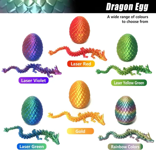 Miniatura 7 de Huevo de dragón impreso en 3D, juguete misterioso de dragón de cristal, dragón articulado, decoración de escritorio para el hogar, huevos