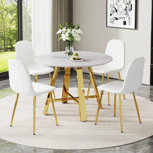 Miniatura 17 de Juego de 4 sillas de comedor redondas de 42 pulgadas para 4, sillas de mesa de cocina modernas para 4 mesas de comedor de mármol sintético, sillas