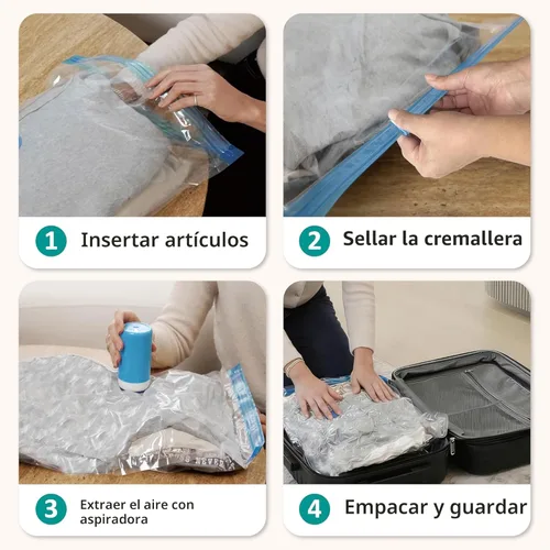 Miniatura 8 de Paquete de 30 bolsas de almacenamiento al vacío con bomba eléctrica inalámbrica recargable, bolsas de ahorro de espacio con sellado al vacío
