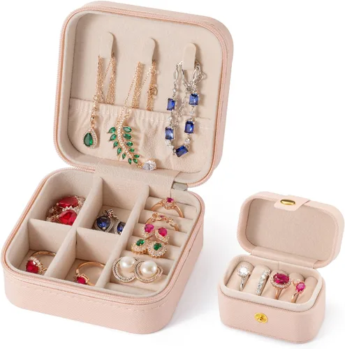 VOMNA Juego de joyas de viaje, mini estuche de joyería, pequeño organizador de joyas portátil, estuche de almacenamiento de joyas para anillos,