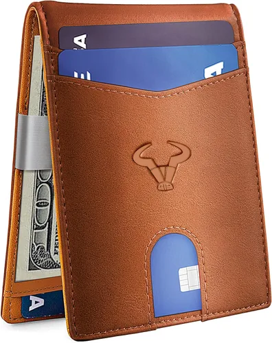 Miniatura 2 de Cartera Bulliant fina para hombre, cartera de piel para hombre con bolsillo delantero para tarjetas, 7 x 10 x 27cm (3" x 4.3"), 11 tarjetas+clip