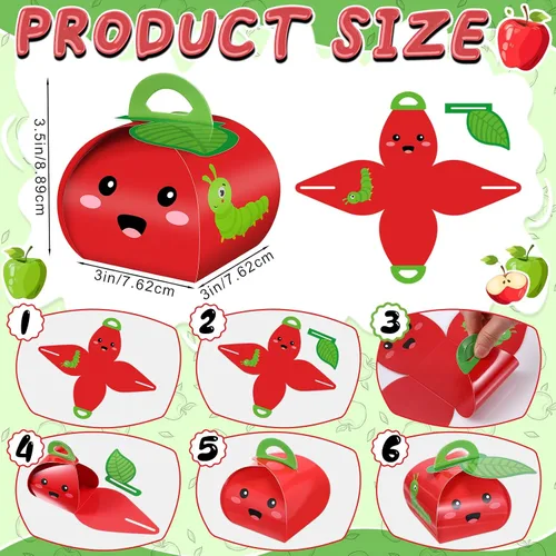 Miniatura 3 de TaoBary 36 Piezas Cajas de Favores de Fiesta de Manzana Caja de Dulces de Apreciación al Maestro Forma de Manzana Roja 3D Mini Bolsas de Regalitos