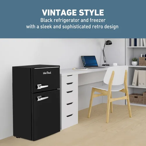 Miniatura 4 de West Bend - Mini refrigerador con congelador para dormitorio, oficina, bar o dormitorio, refrigerador compacto retro con estantes de vidrio