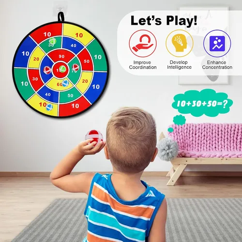 Miniatura 5 de Juego de Diana de Dardos para Niños - 29 pulgadas, Juegos de Mesa con 16 Pelotas Adhesivas, Juguetes de Verano para Interiores y Exteriores