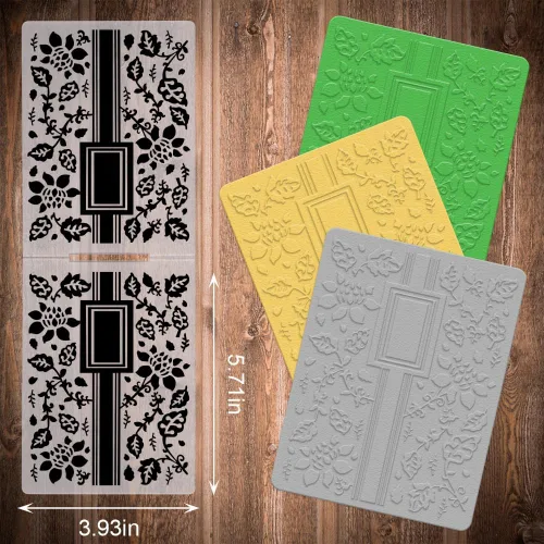 Miniatura 2 de Hying Carpeta en relieve de plástico con hojas de flores texturizadas 3D para hacer tarjetas, plantilla de manualidades, pancarta floral