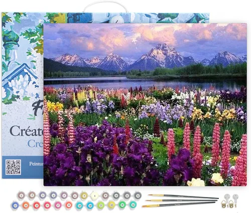Miniatura 99 de Figured'Art - Juego de pintura por números, lienzo enrollado sin marco, para manualidades, para adultos, 16 x 20 pulgadas, jarrón de peonías