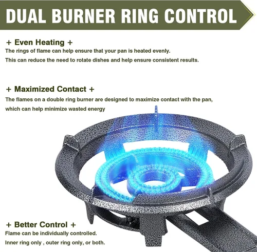Miniatura 4 de Bestfire Estufa de propano individual de 13 pulgadas, 90,000 BTU, quemador portátil de hierro fundido para exteriores con regulador ajustable