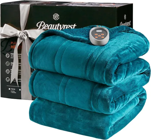 Miniatura 9 de Beautyrest Manta térmica, manta eléctrica, suave, cálida y reversible, manta térmica Sherpa para oficina, sofá, 3 ajustes de calor, apagado