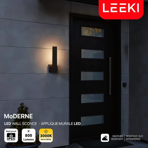 Miniatura 7 de LEEKI - Moderna lámpara exterior - Luminaria exterior en forma de L - 14W 3000K - Antióxido (blanco, 14.5 pulgadas) - Apliques de iluminación