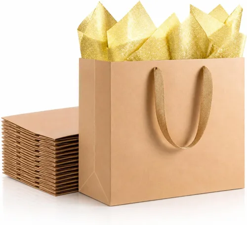 Miniatura 27 de 10 bolsas de regalo con papel de seda de 8 x 4 x 11 pulgadas. Kraft 8