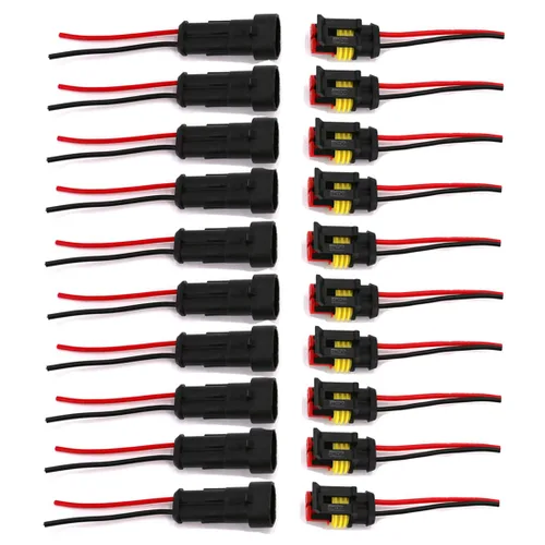 Miniatura 3 de Arnés de cables de conector eléctrico impermeable de 2 pines de 16 AWG para automóvil, camión, barco y otras conexiones de cables, paquete de 10