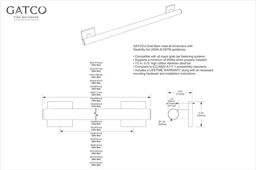 Miniatura 8 de Gatco 944 Elevate Barra de Agarre de 24" L, Cromo/Barra de Agarre de Seguridad de Acero Inoxidable Compatible con ADA para Baño