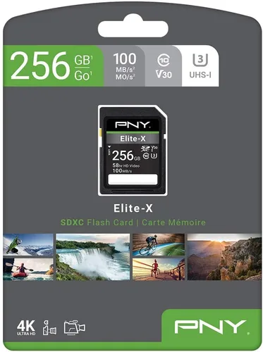 Miniatura 9 de PNY Tarjeta de memoria flash Elite-X Class 10 U3 V30 SDXC de 256 GB, 100 MB/s, clase 10, U3, V30, 4K UHD, Full HD, UHS-I, SD de tamaño completo