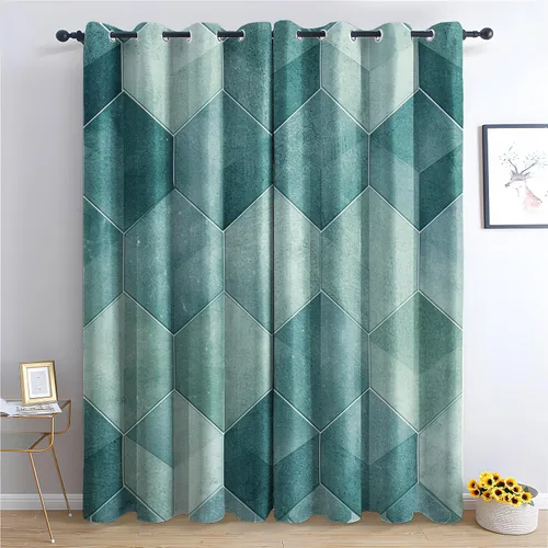 Miniatura 14 de Cortinas hexagonales blancas y negras, cortinas opacas geométricas para dormitorio, cortinas de ventana modernas, cortinas abstractas llamativas