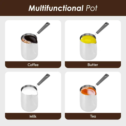 Miniatura 6 de Cafetera turca de 12 oz/11.8 fl oz jarra de espuma de leche para té, olla de fusión de mantequilla Jarra toroide de flores de acero inoxidable