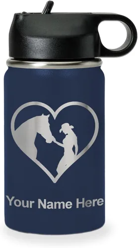 Miniatura 17 de LaserGram Botella de agua personalizada, corazón de vaquera de caballo, acero inoxidable de doble pared aislada al vacío con popote superior, regalo